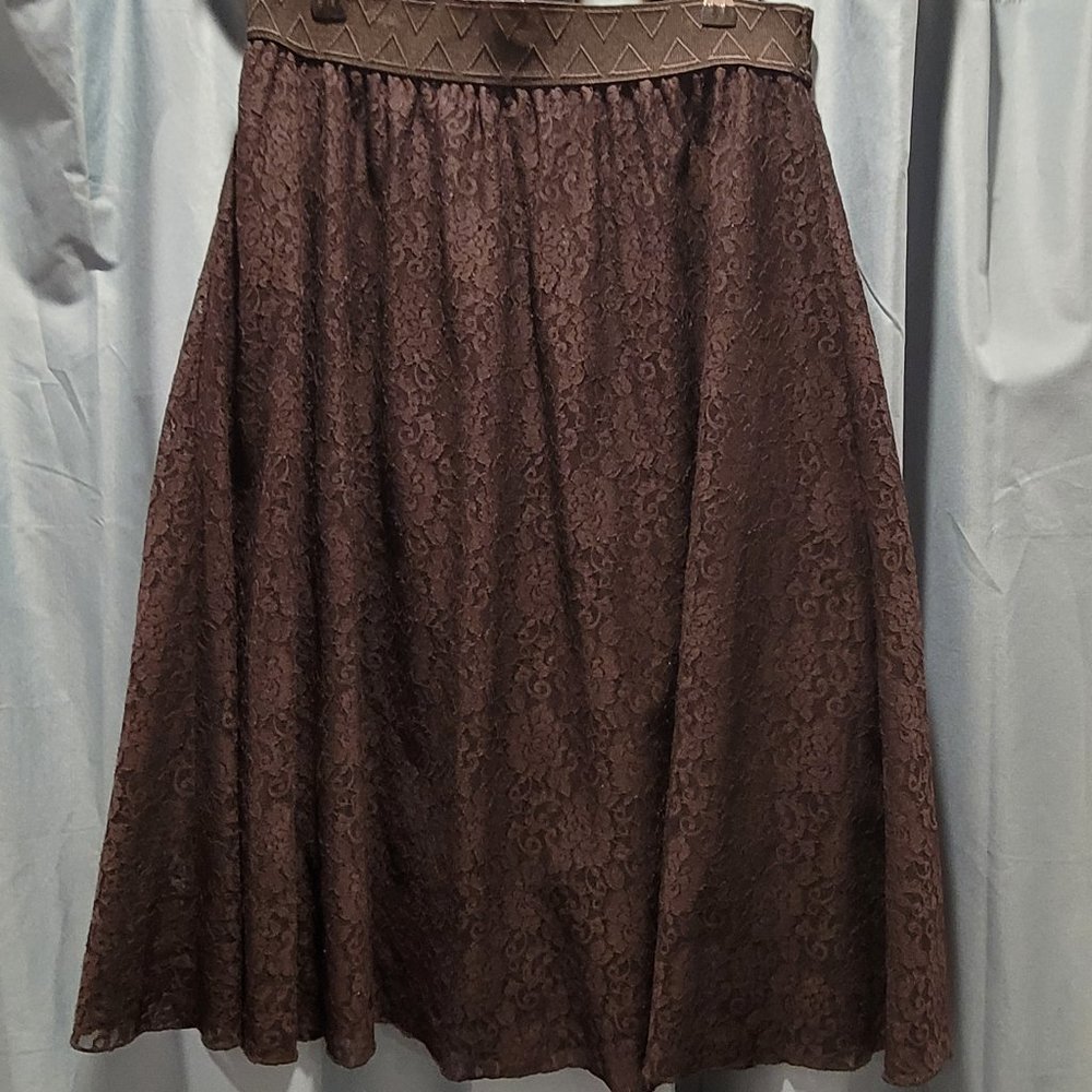 LuLaRoe Lola Skirt Medium M Black Lace A Line Mid Length